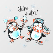 Cute Hallo Winter Happy Penguin's Shop Raamsticker (Vel)