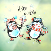 Cute Hallo Winter Happy Penguin's Shop Raamsticker (Vel 3)