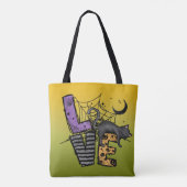 CUTE HALLOEEN BLACK KITTEN MET CAULDRON TOTE BAG (Achterkant)