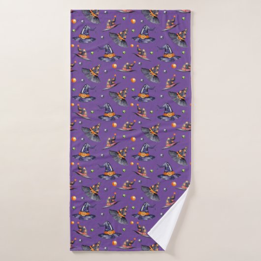 Cute Halloween afbeelding met hekse petten Badhanddoek (Badhanddoek)