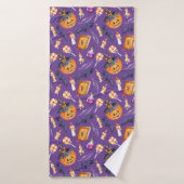 Cute Halloween afbeelding met pompoen en vleermuiz Badhanddoek (Badhanddoek)