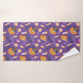 Cute Halloween afbeelding met pompoen en vleermuiz Badhanddoek (Badhanddoek)
