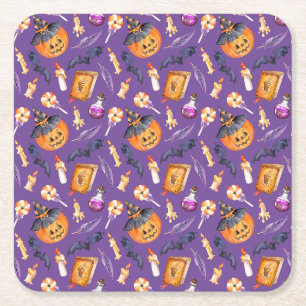 Cute Halloween afbeelding met pompoen en vleermuiz Kartonnen Onderzetters