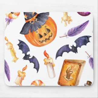 Cute Halloween afbeelding met pompoen en vleermuiz Muismat