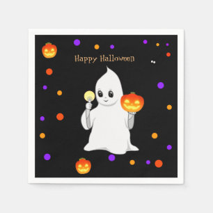 Cute Halloween Baby Ghost & Pumpkins on Black Servet