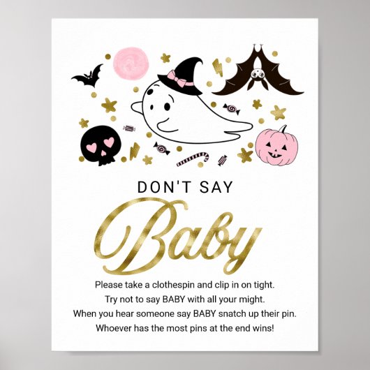 Cute Halloween Baby shower Zeg geen Baby Sign Poster (Voorkant)