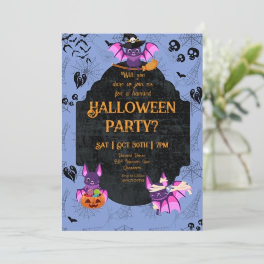 Cute Halloween Bat 2 Party Kaart (Staand voorkant)