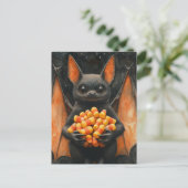 Cute Halloween Bat Cat With Candy Briefkaart (Staand voorkant)