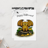 Cute Halloween Bat Kaart (Voorkant / Achterkant in situ)