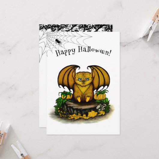 Cute Halloween Bat Kaart (Voorkant / Achterkant in situ)
