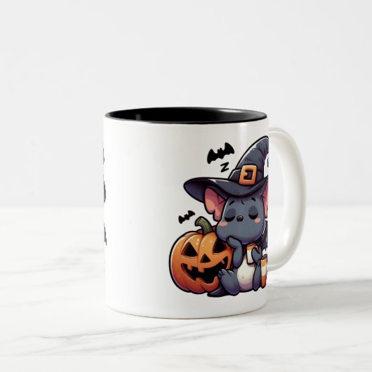 Cute Halloween Bat & Pumpkin Coffee Mug Tweekleurige Koffiemok (Voorkant rechts)