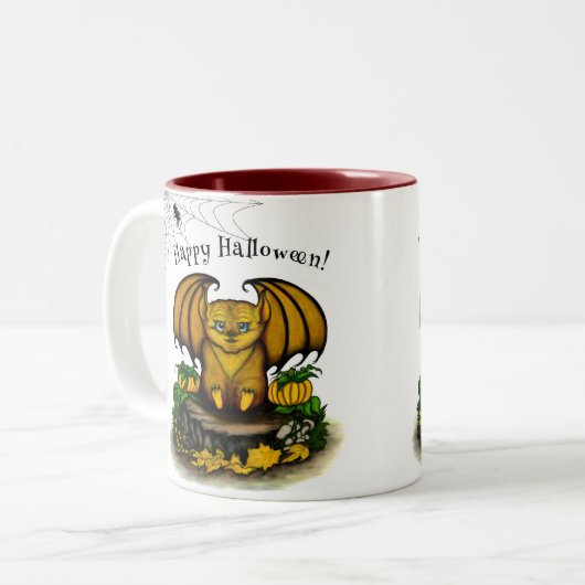 Cute Halloween Bat Tweekleurige Koffiemok (Voorkant links)