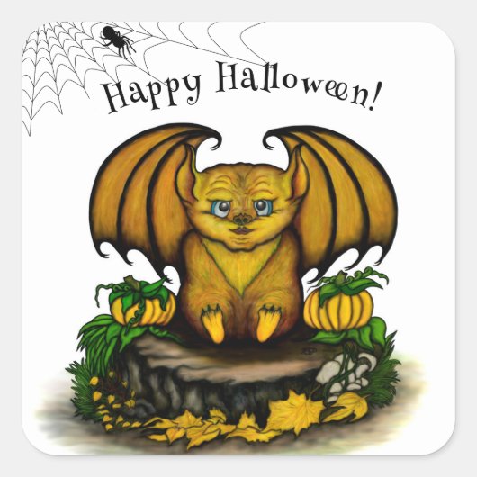 Cute Halloween Bat Vierkante Sticker (Voorkant)