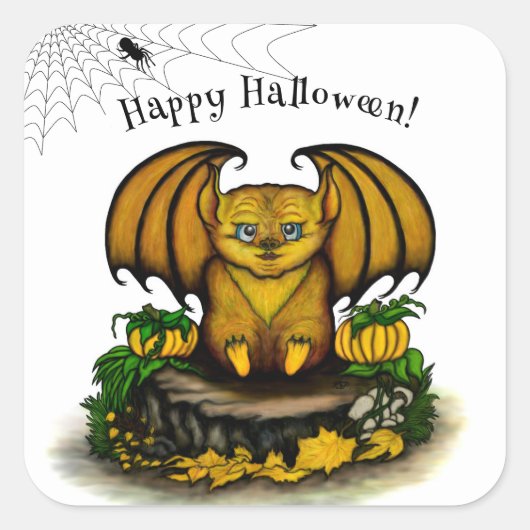 Cute Halloween Bat Vierkante Sticker (Voorkant)