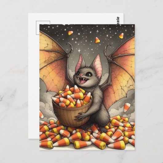 Cute Halloween Bat With Candy Briefkaart (Voorkant / Achterkant)