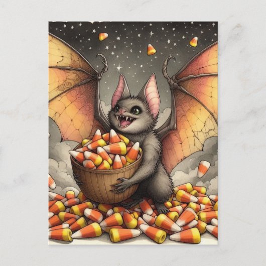 Cute Halloween Bat With Candy Briefkaart (Voorkant)