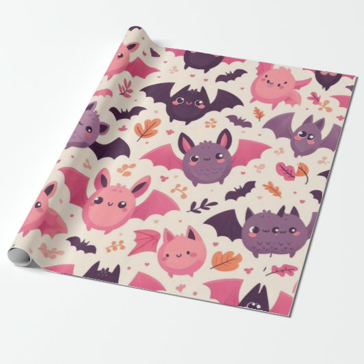 Cute Halloween Bats Pattern Cadeaupapier (Uitgerold)