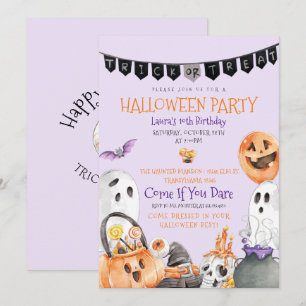 Cute Halloween Birthday Invitation Kaart