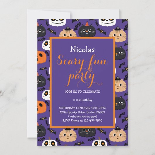 Cute Halloween Birthday Party Invitation Kaart (Voorkant)
