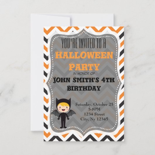Cute Halloween Birthday Party Invite Kaart (Voorkant)