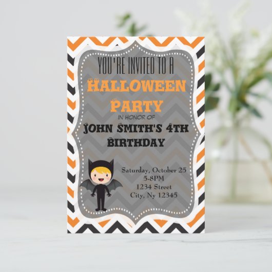 Cute Halloween Birthday Party Invite Kaart (Staand voorkant)