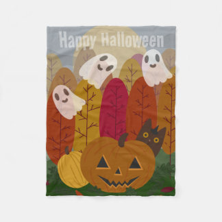 Cute Halloween Black Cat and Ghosts Autumn Pumpkin Fleece Deken