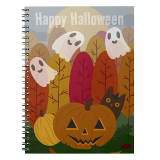 Cute Halloween Black Cat and Ghosts Autumn Pumpkin Notitieboek