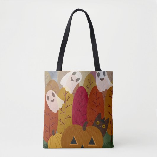 Cute Halloween Black Cat and Ghosts Autumn Pumpkin Tote Bag (Voorkant)