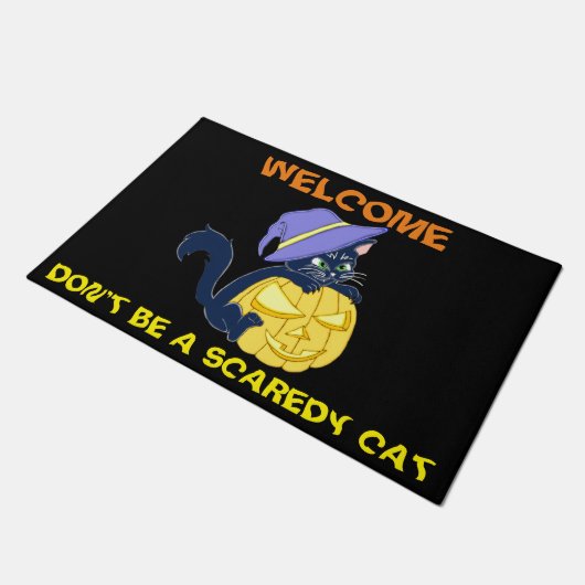 Cute Halloween Black Cat and Pumpkin Deurmat (Schuin)