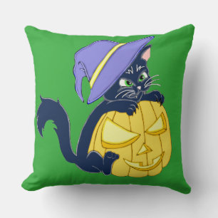 Cute Halloween Black Cat and Pumpkin Kussen