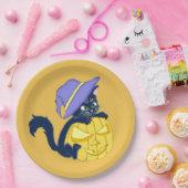 Cute Halloween Black Cat and Pumpkin Papieren Bordje (Feest)