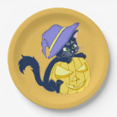 Cute Halloween Black Cat and Pumpkin Papieren Bordje (Voorkant)