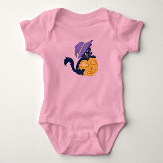 Cute Halloween Black Cat and Pumpkin Romper (Voorkant)