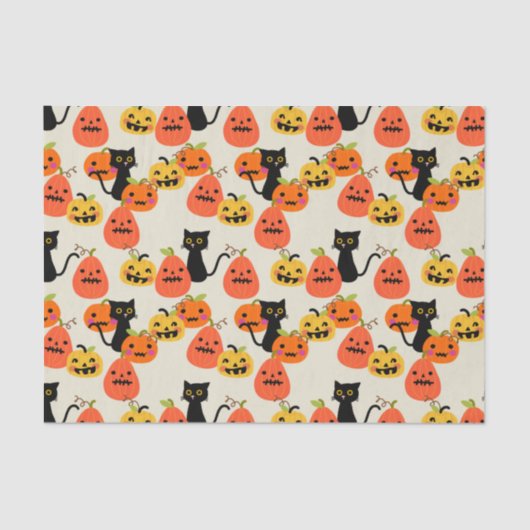 Cute Halloween Black Cat en Carved Pumpkins Tissuepapier (Voorkant)