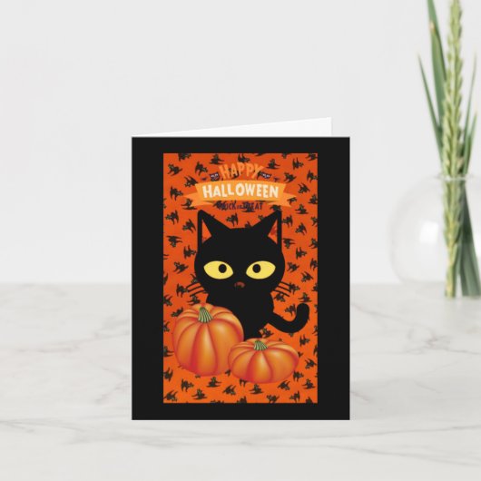 Cute Halloween Black Cat Note Kaart voor kinderen (Voorkant)