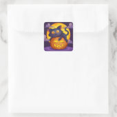 Cute Halloween Black Cat Pumpkin en Moon Vierkante Sticker (Tas)