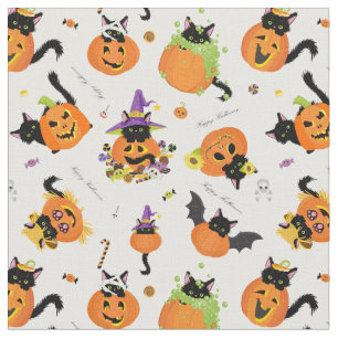 Cute Halloween Black Cat Pumpkin Stof