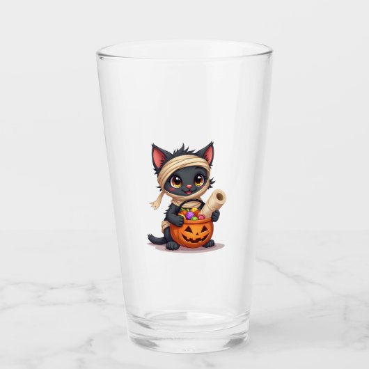 Cute Halloween Black Cat Pumpkin Trick or Treat Gi Glas (Voorkant)