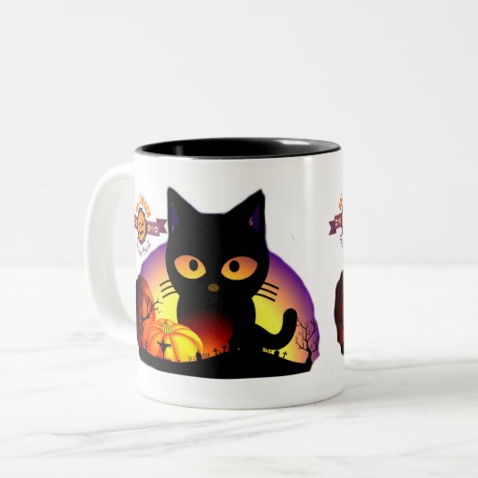 Cute Halloween Black Cat Two-Tone Mok (Voorkant links)