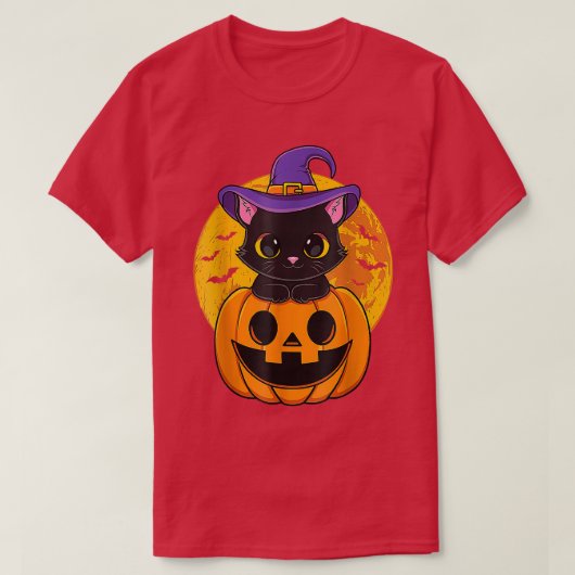 Cute Halloween Black Cat Witch Pet Pumpkin for Gir T-shirt (Design voorkant)