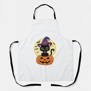 Cute Halloween Black Cat Witch Pet Pumpkin voor Ki Schort