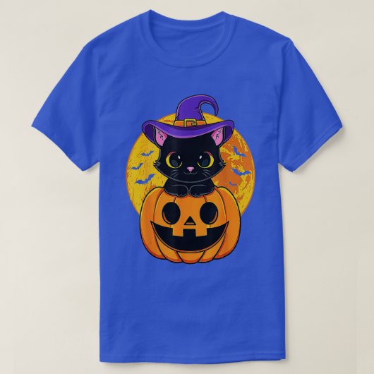 Cute Halloween Black Cat Witch Pet Pumpkin voor Ki T-shirt (Design voorkant)