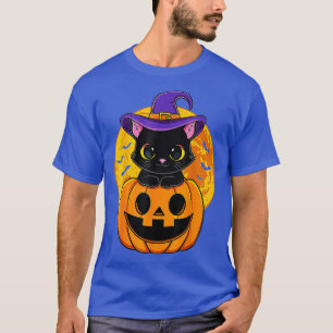 Cute Halloween Black Cat Witch Pet Pumpkin voor Ki T-shirt