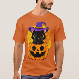 Cute Halloween Black Cat Witch Pet Pumpkin voor Ki T-shirt