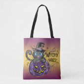 CUTE HALLOWEEN BLACK CAT WITCH PUMPKIN TOTE BAG (Voorkant)