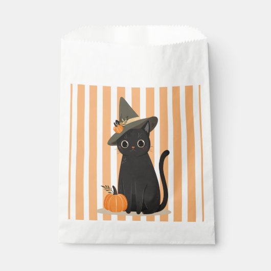 Cute Halloween Black Cat with Witch Hat Pumpkin Bedankzakje (Voorkant)
