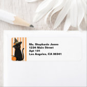 Cute Halloween Black Cat with Witch Hat Pumpkin Etiket (Insitu)