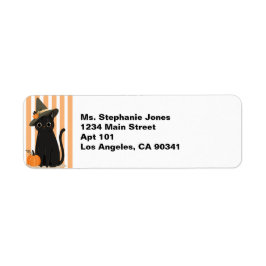 Cute Halloween Black Cat with Witch Hat Pumpkin Etiket