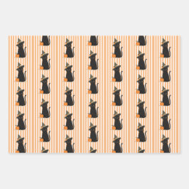 Cute Halloween Black Cat with Witch Hat Pumpkin Inpakpapier Vel