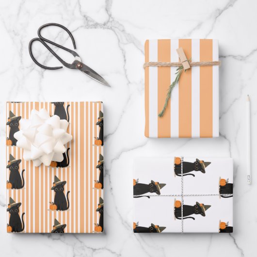 Cute Halloween Black Cat with Witch Hat Pumpkin Inpakpapier Vel (Voorkant)